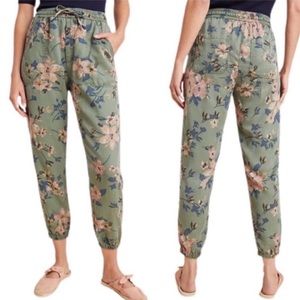 Anthropologie orana olive green floral printed  joggers size small